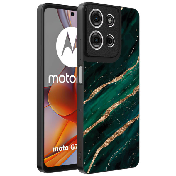 Motorola Moto G75 telefoonhoesje met groen goud marmer opdruk (1)