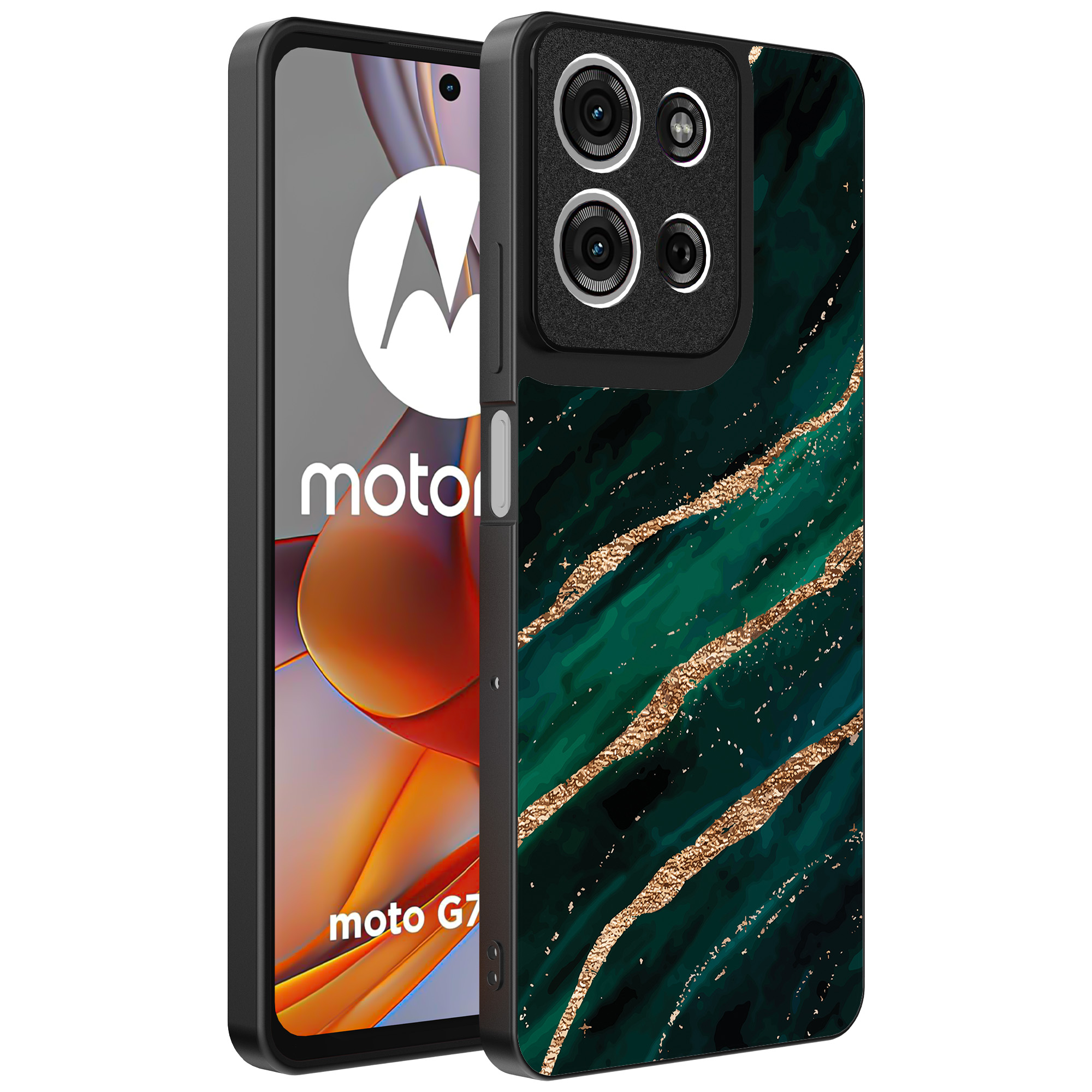 Motorola Moto G75 telefoonhoesje met groen goud marmer opdruk (1)