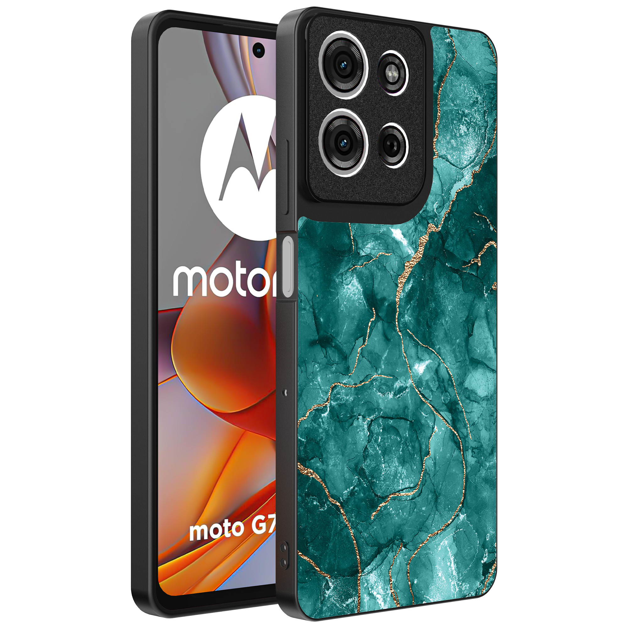 Motorola Moto G75 telefoonhoesje met groen marmer opdruk (1)