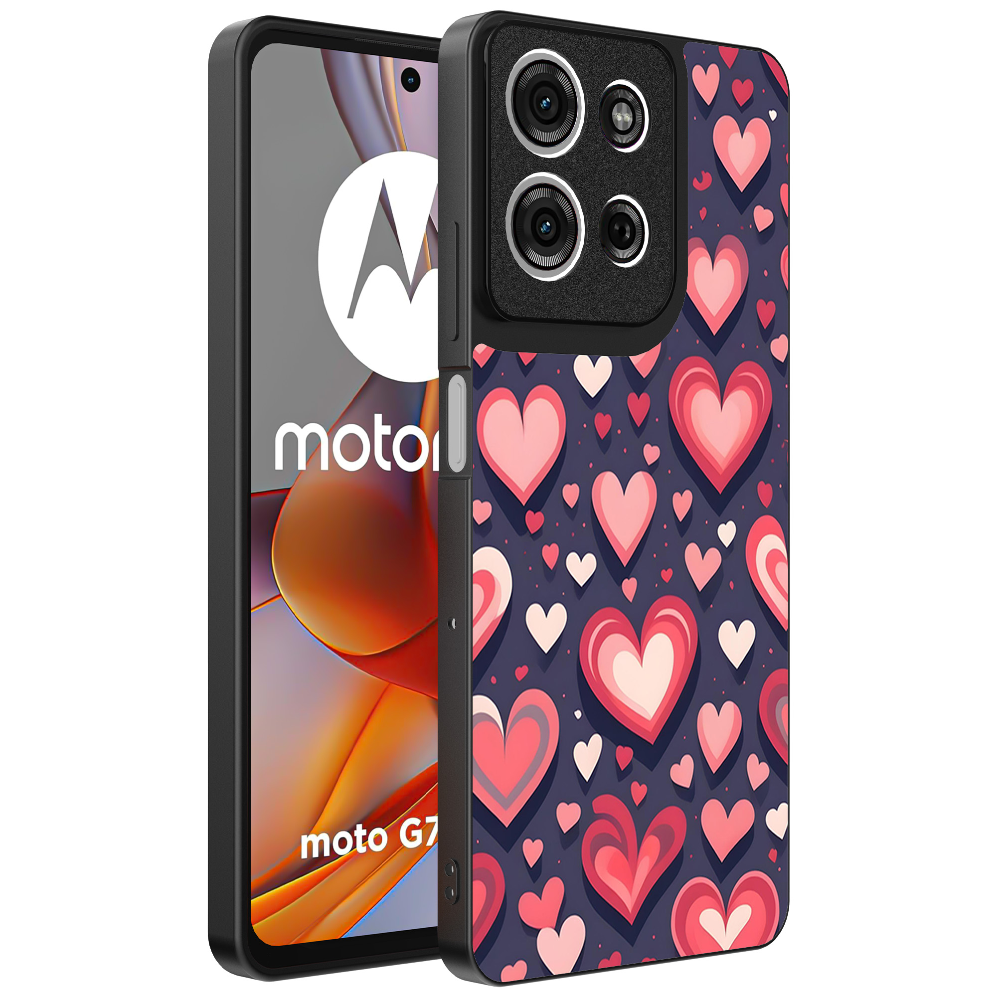 Motorola Moto G75 telefoonhoesje met hartjes opdruk groot (1)