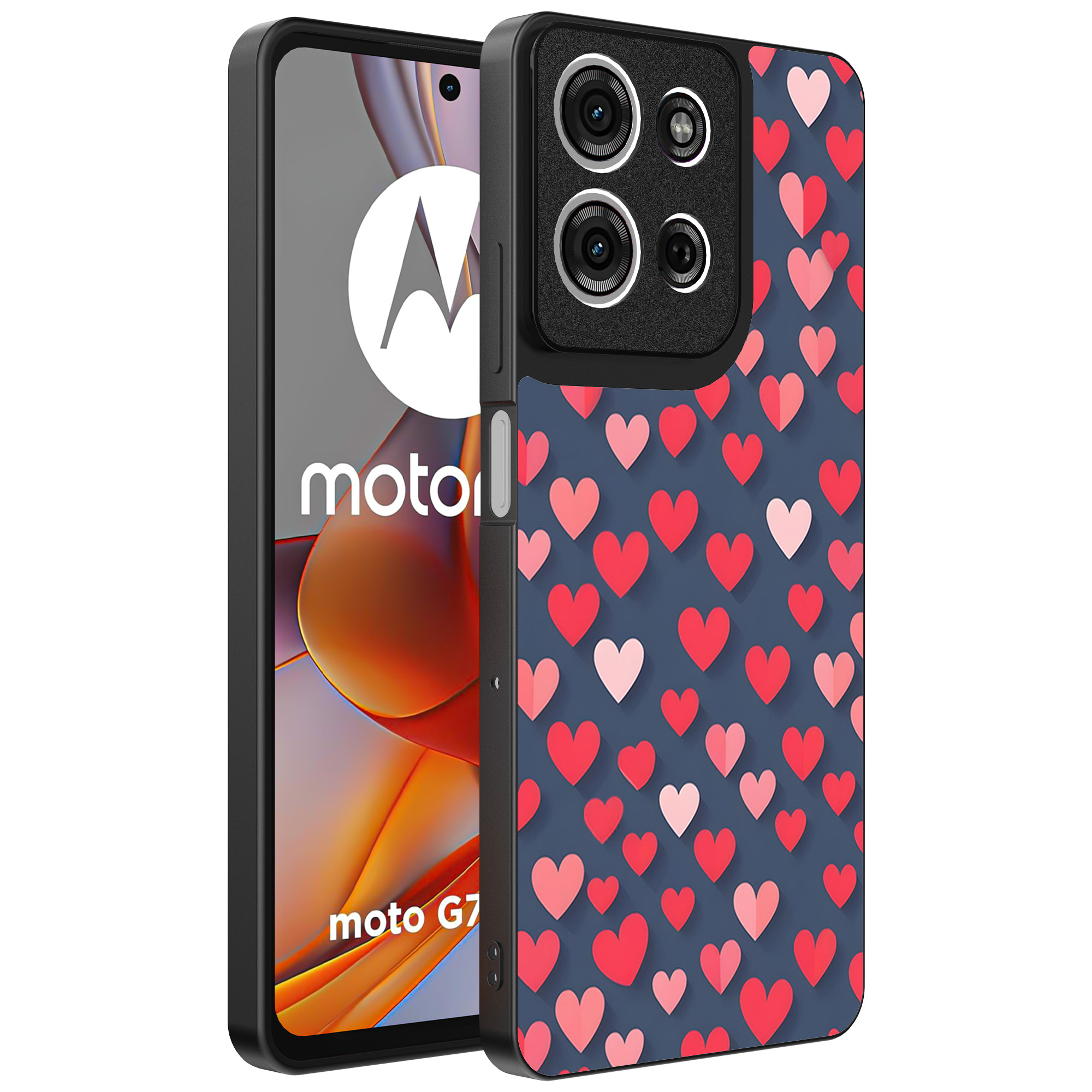 Motorola Moto G75 telefoonhoesje met hartjes opdruk klein (1)