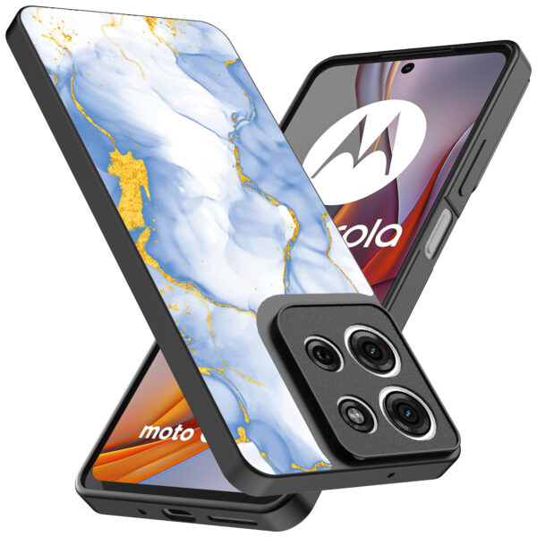 Motorola Moto G75 telefoonhoesje met lichtblauw goud marmer opdruk (2)