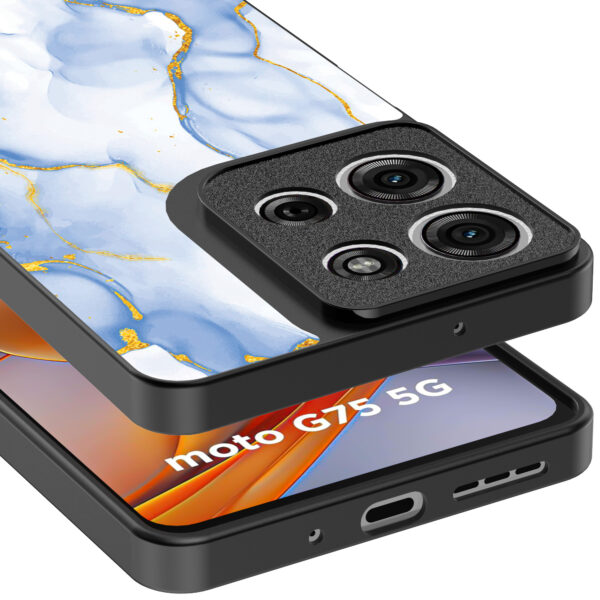 Motorola Moto G75 telefoonhoesje met lichtblauw goud marmer opdruk (4)