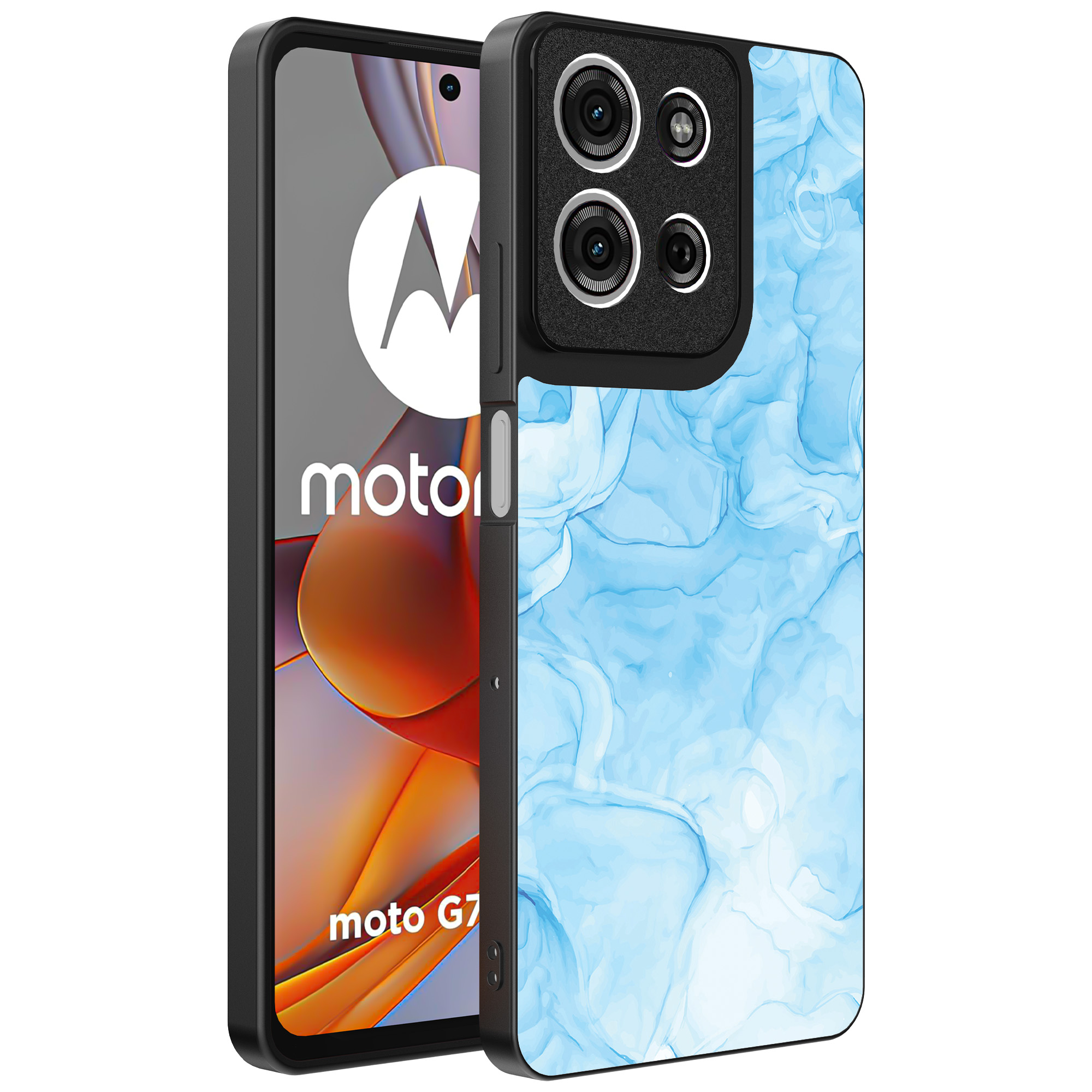 Motorola Moto G75 telefoonhoesje met lichtblauw marmer opdruk (1)