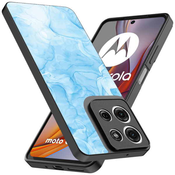 Motorola Moto G75 telefoonhoesje met lichtblauw marmer opdruk (2)