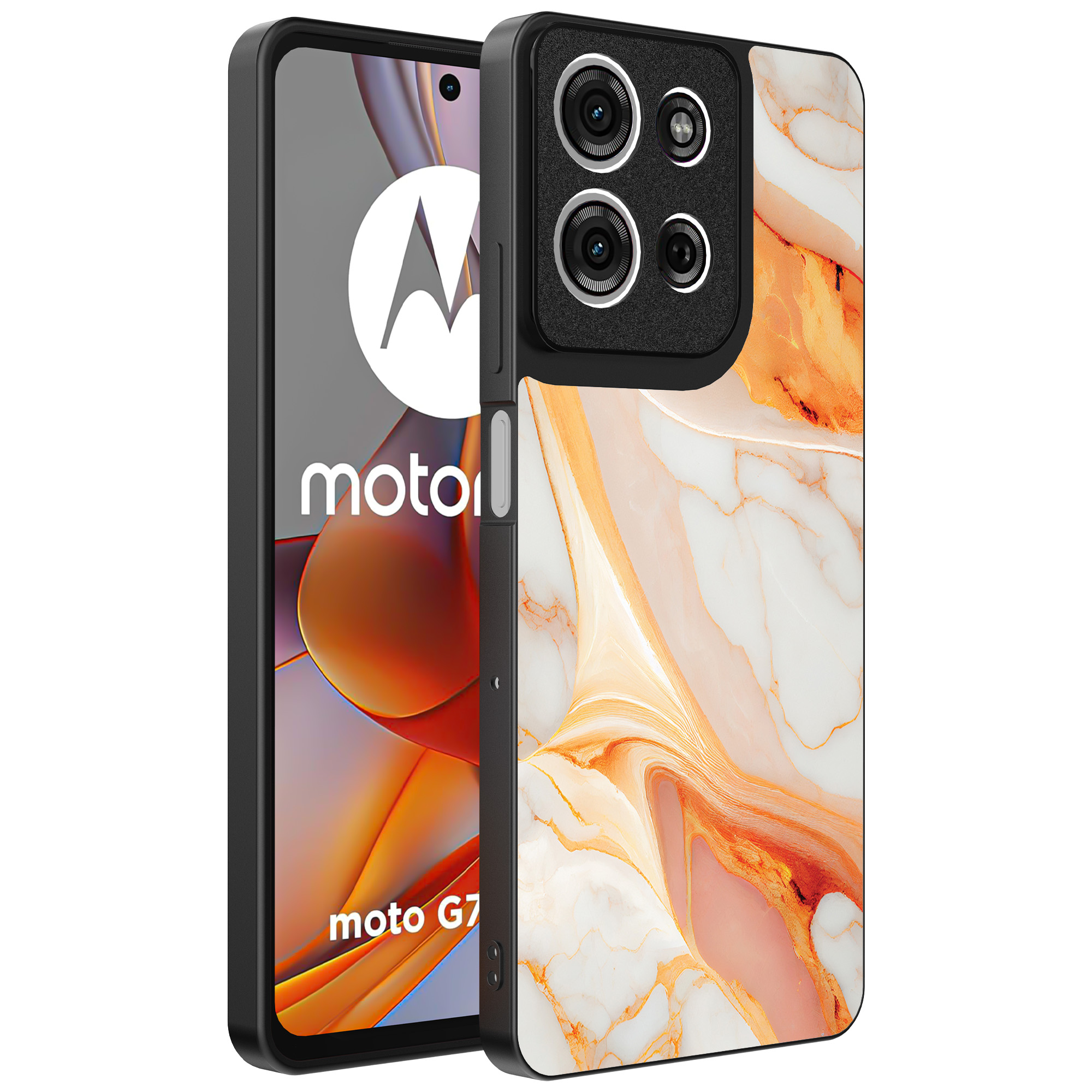 Motorola Moto G75 telefoonhoesje met oranje marmer opdruk (1)