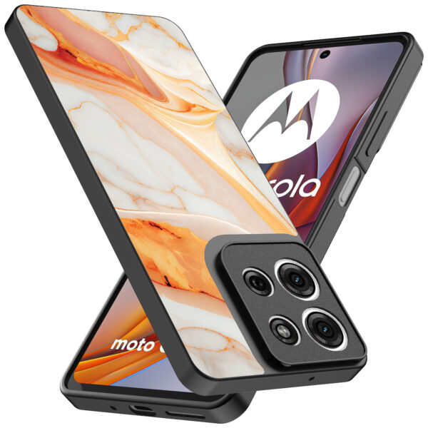 Motorola Moto G75 telefoonhoesje met oranje marmer opdruk (2)