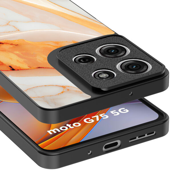 Motorola Moto G75 telefoonhoesje met oranje marmer opdruk (4)