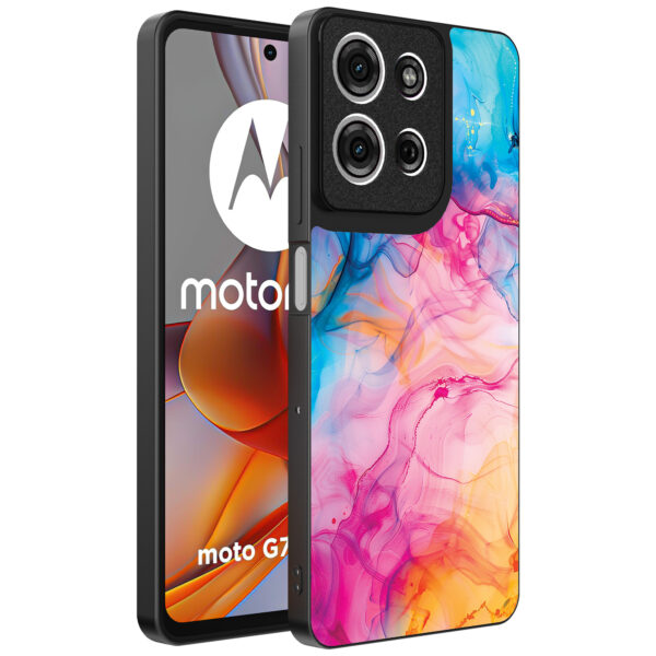 Motorola Moto G75 telefoonhoesje met regenboog acryl marmer opdruk (1)