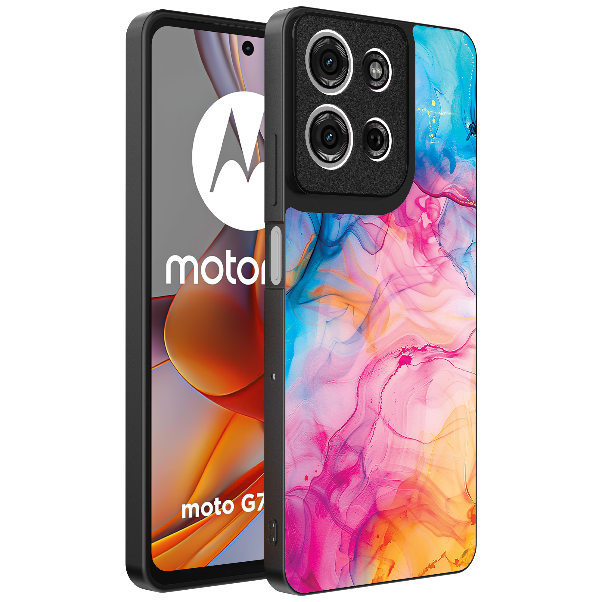 Motorola Moto G75 telefoonhoesje met regenboog acryl marmer opdruk (1)