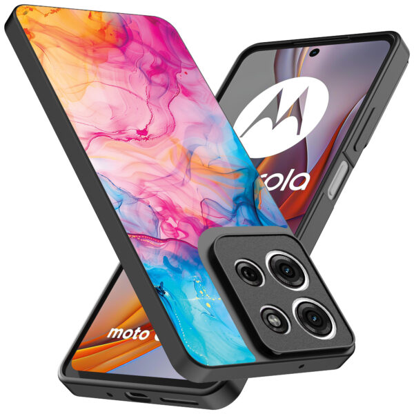 Motorola Moto G75 telefoonhoesje met regenboog acryl marmer opdruk (2)