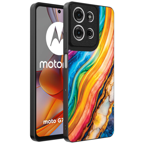 Motorola Moto G75 telefoonhoesje met regenboog goud marmer opdruk (1)