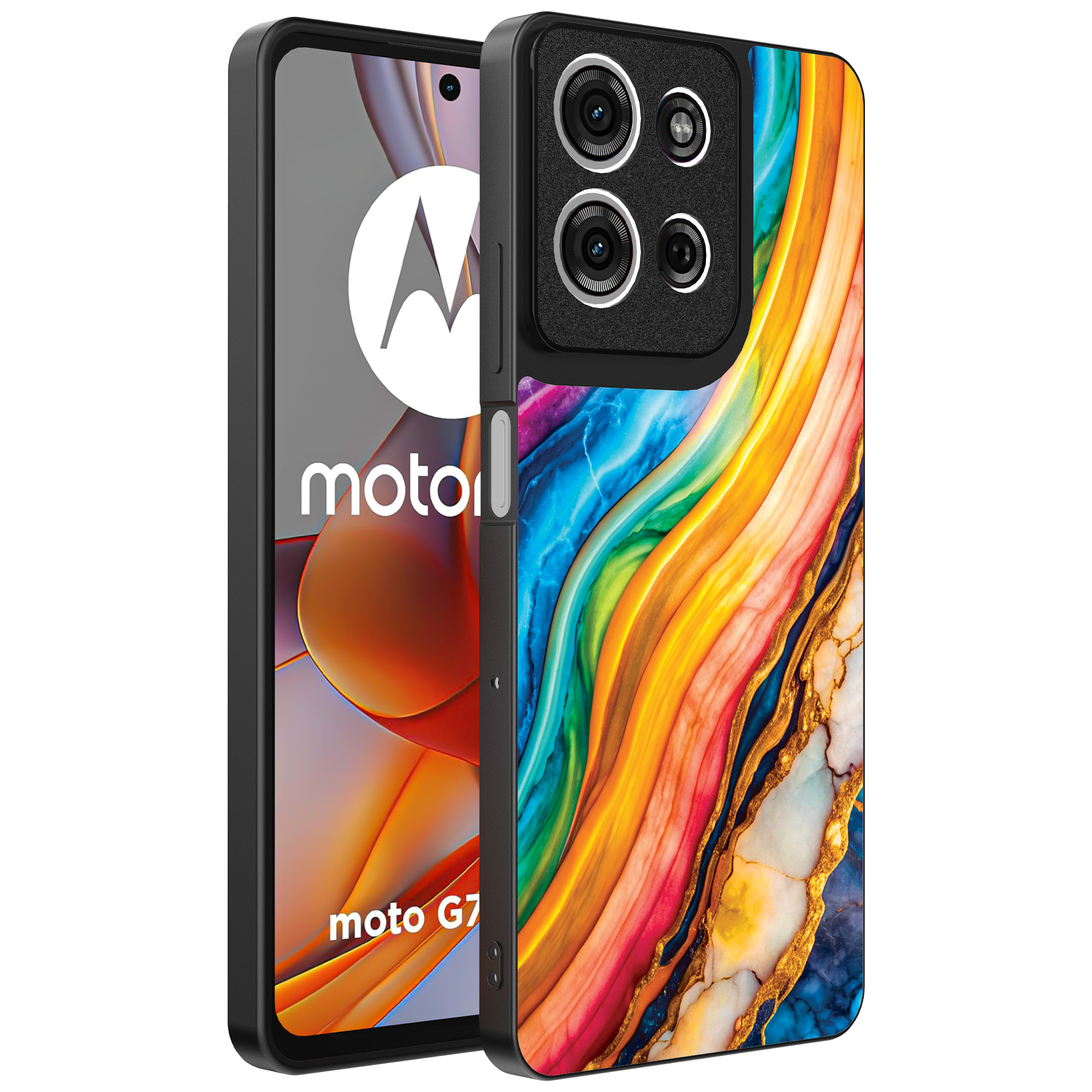 Motorola Moto G75 telefoonhoesje met regenboog goud marmer opdruk (1)