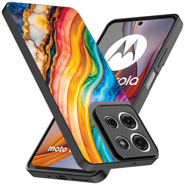 Motorola Moto G75 telefoonhoesje met regenboog goud marmer opdruk (2)