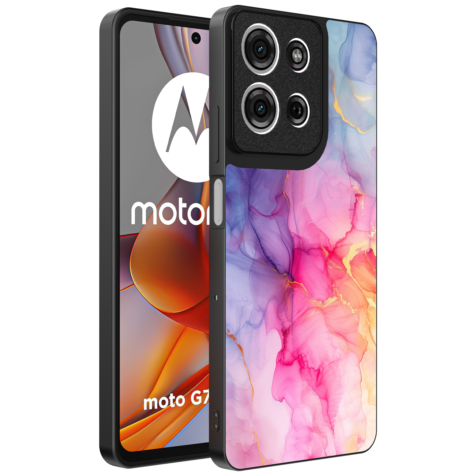Motorola Moto G75 telefoonhoesje met regenboog marmer opdruk (1)