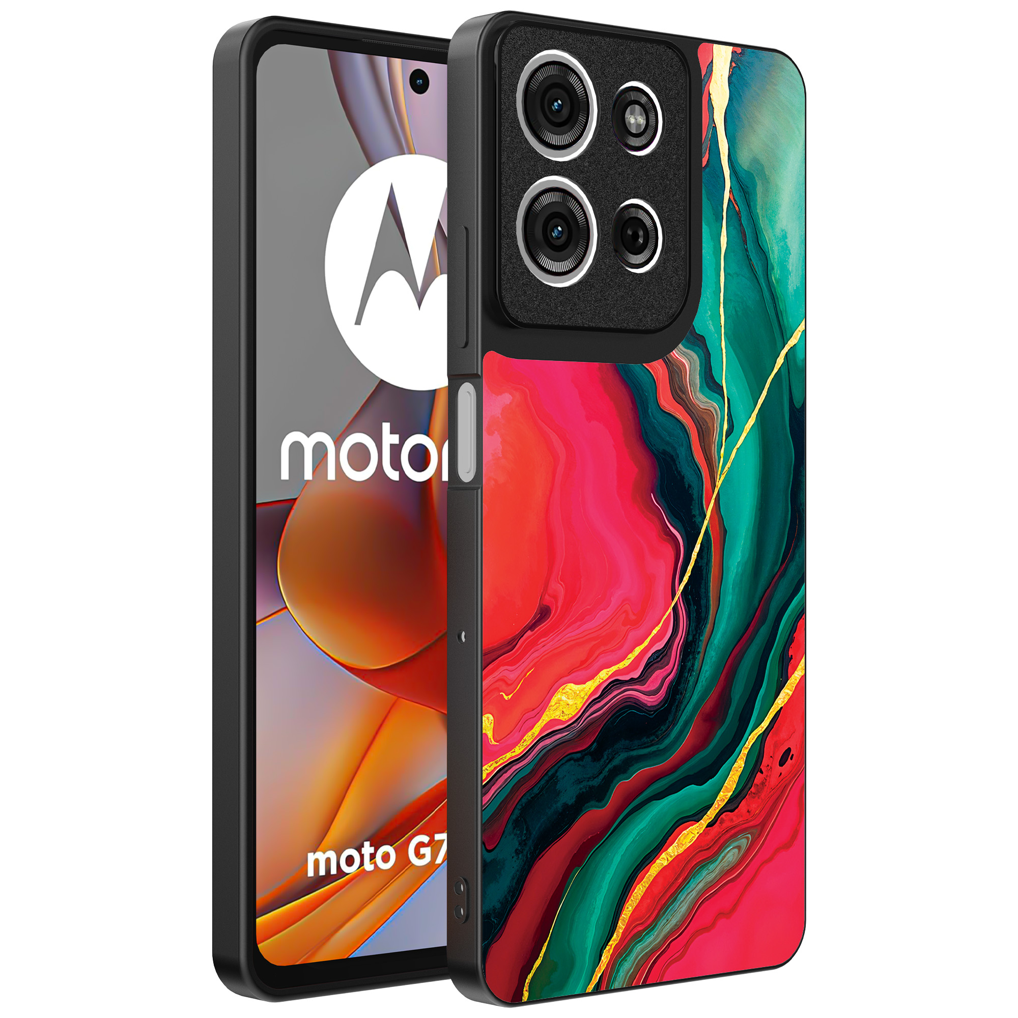 Motorola Moto G75 telefoonhoesje met rood groen marmer opdruk (1)