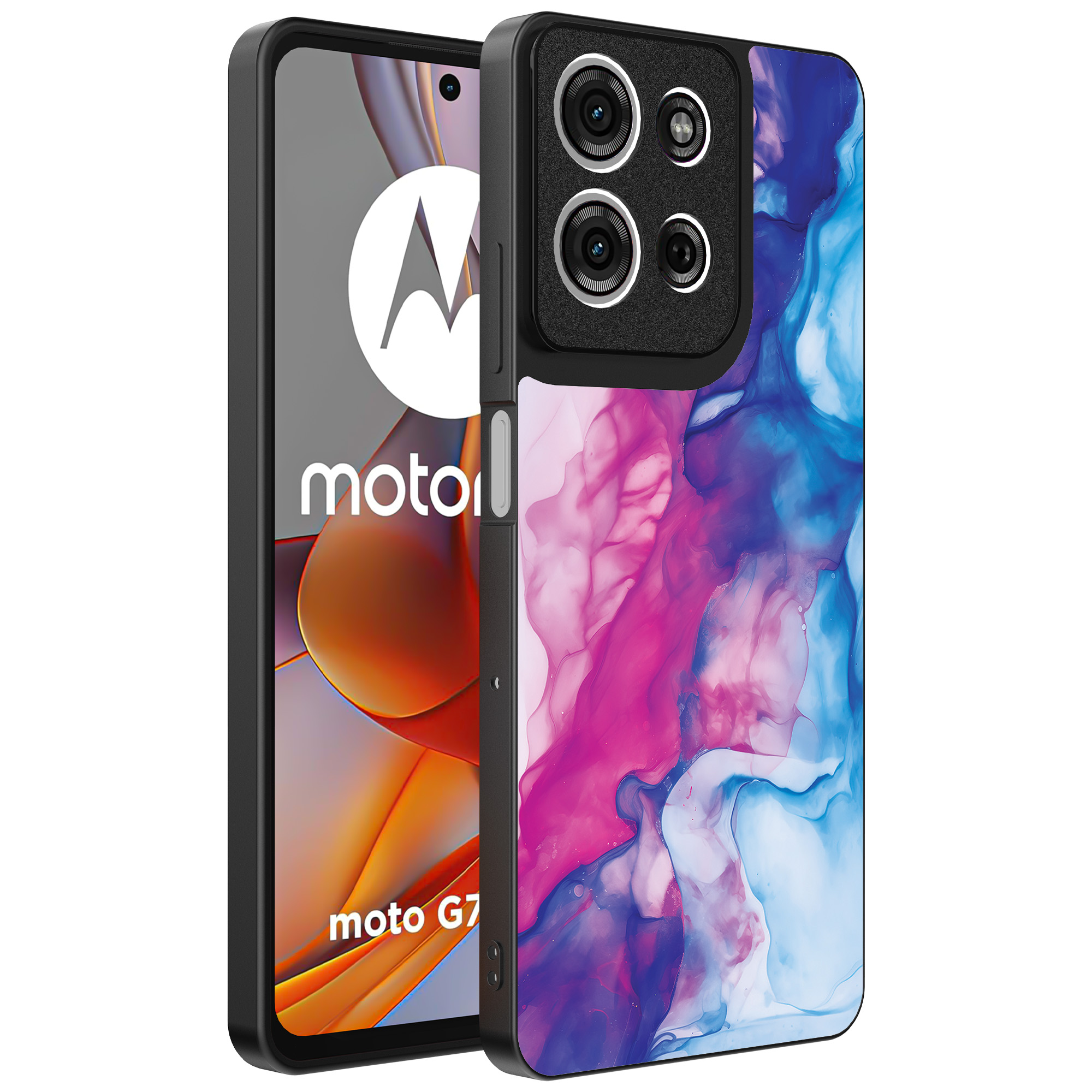 Motorola Moto G75 telefoonhoesje met roze blauw marmer opdruk (1)