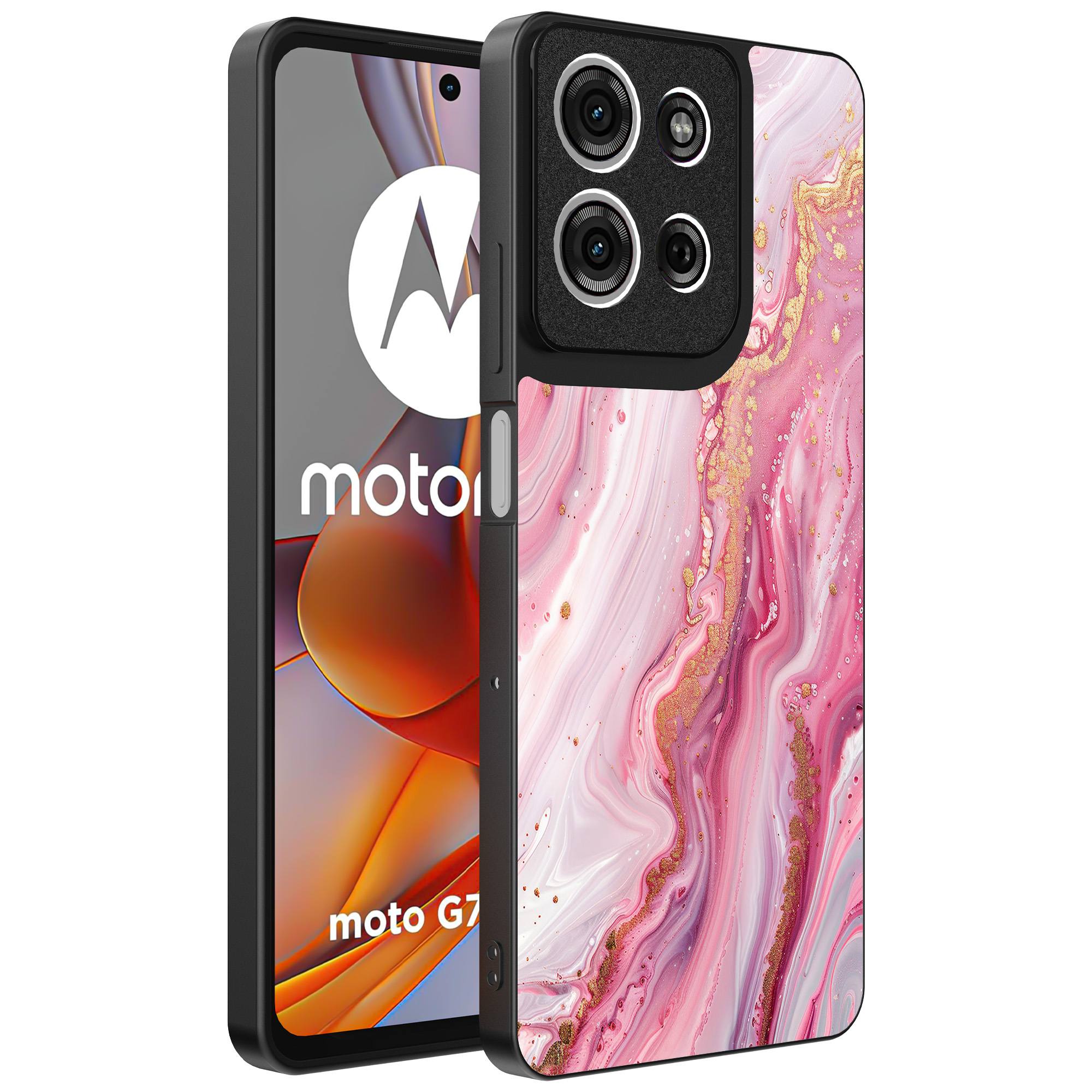 Motorola Moto G75 telefoonhoesje met roze marmer opdruk (1)