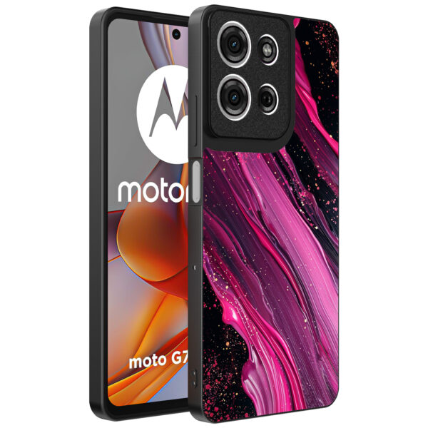 Motorola Moto G75 telefoonhoesje met roze paars marmer opdruk (1)