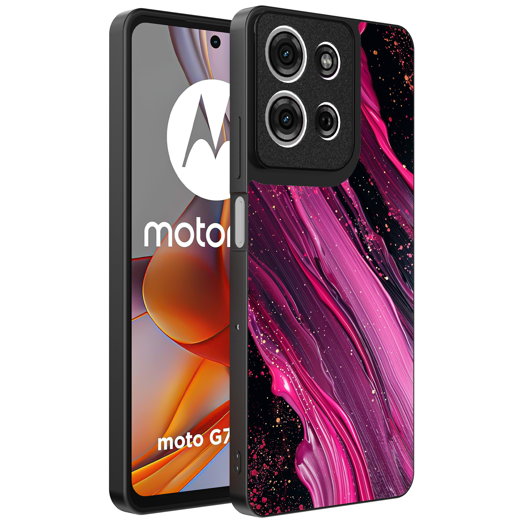 Motorola Moto G75 telefoonhoesje met roze paars marmer opdruk (1)