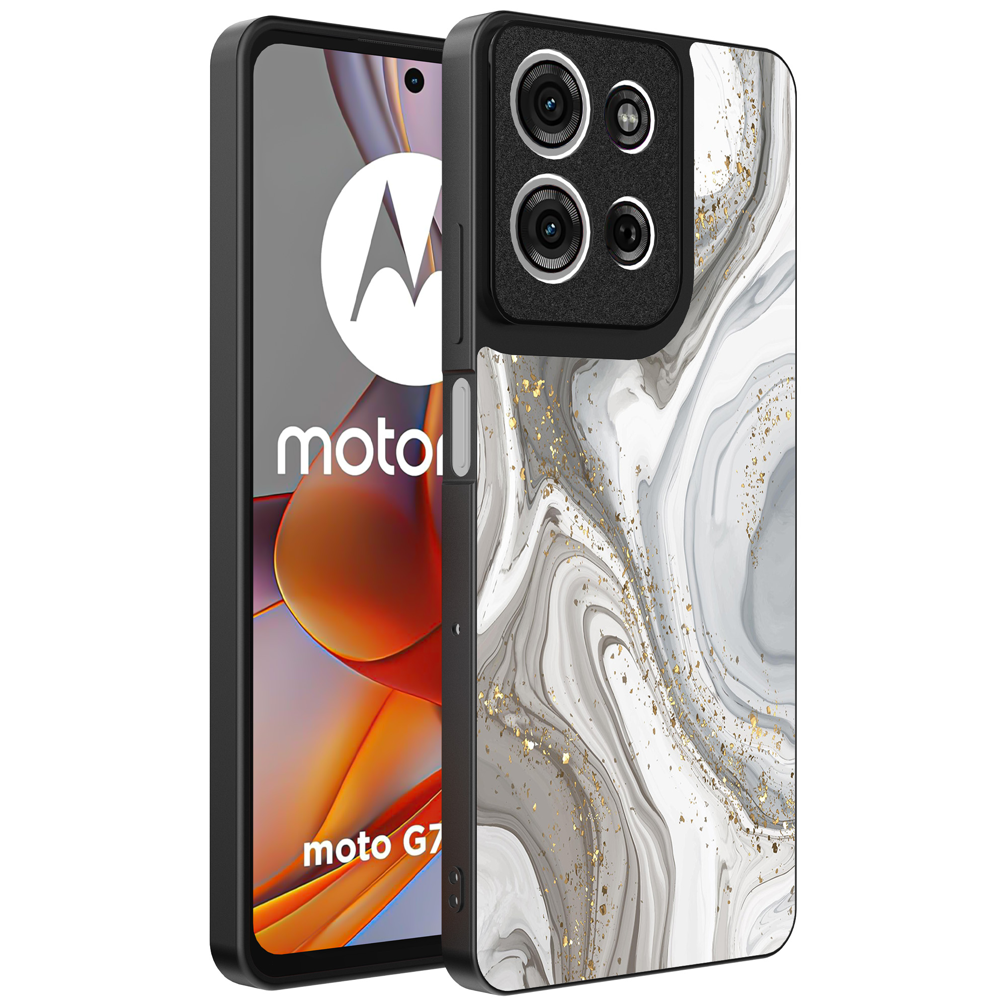 Motorola Moto G75 telefoonhoesje met zilver marmer opdruk (1)