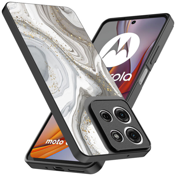 Motorola Moto G75 telefoonhoesje met zilver marmer opdruk (2)