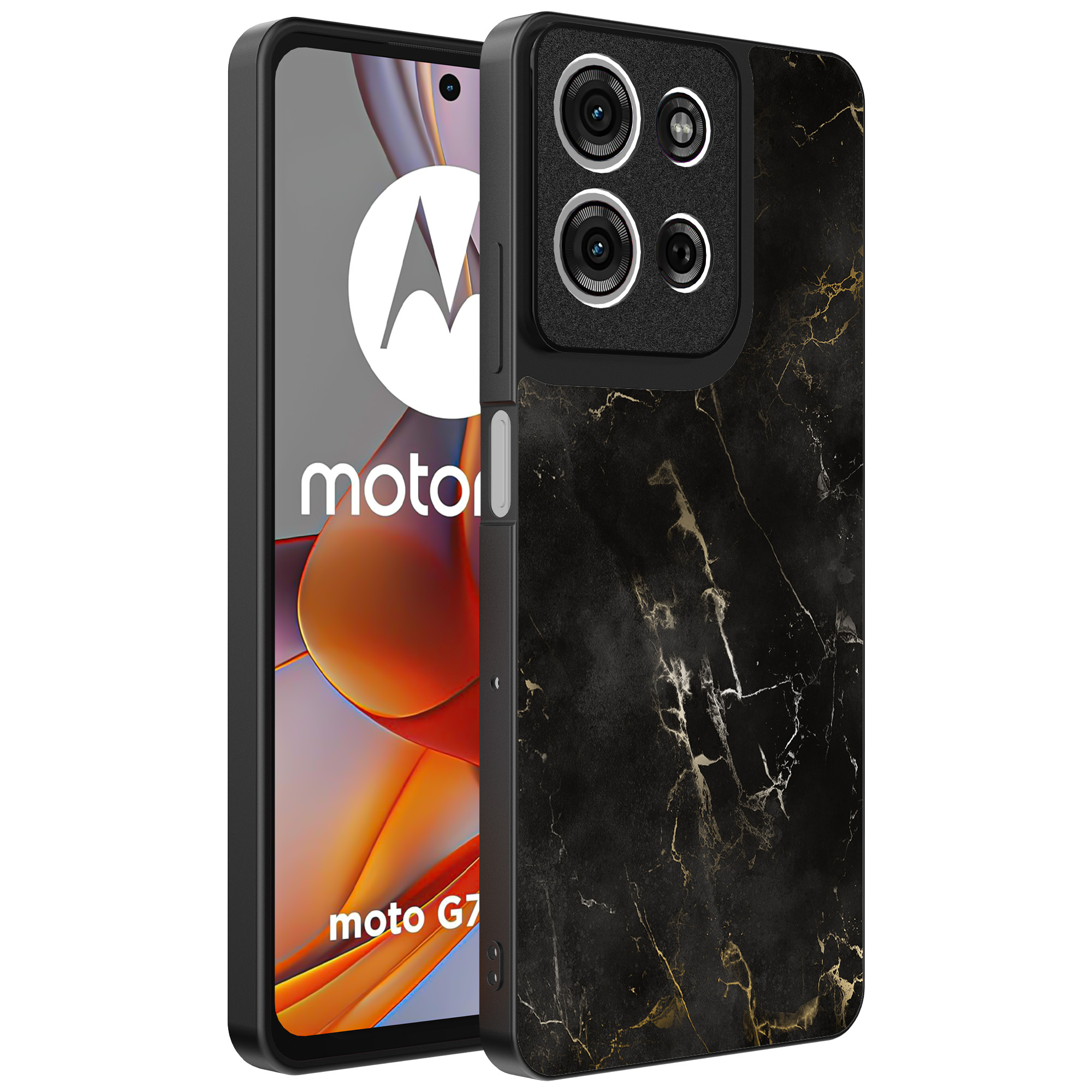 Motorola Moto G75 telefoonhoesje met zwart marmer opdruk (1)