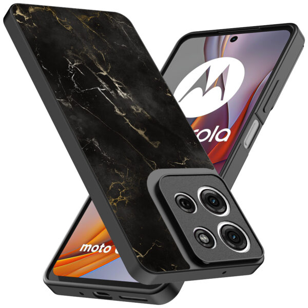 Motorola Moto G75 telefoonhoesje met zwart marmer opdruk (2)
