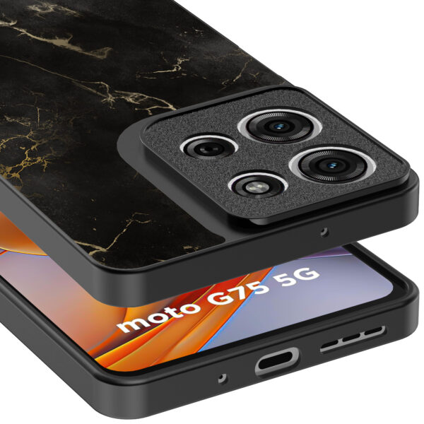 Motorola Moto G75 telefoonhoesje met zwart marmer opdruk (4)
