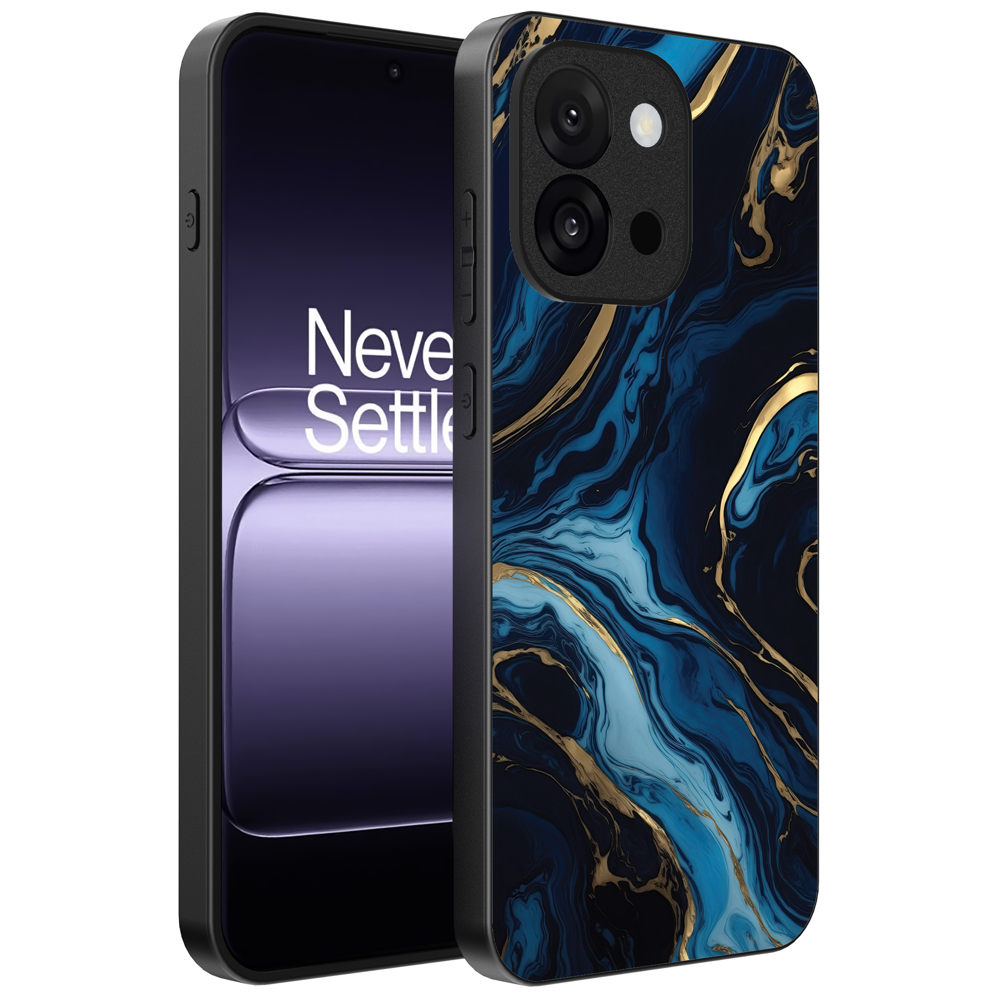 OnePlus 13T telefoonhoesje met blauw goud marmer opdruk (1)