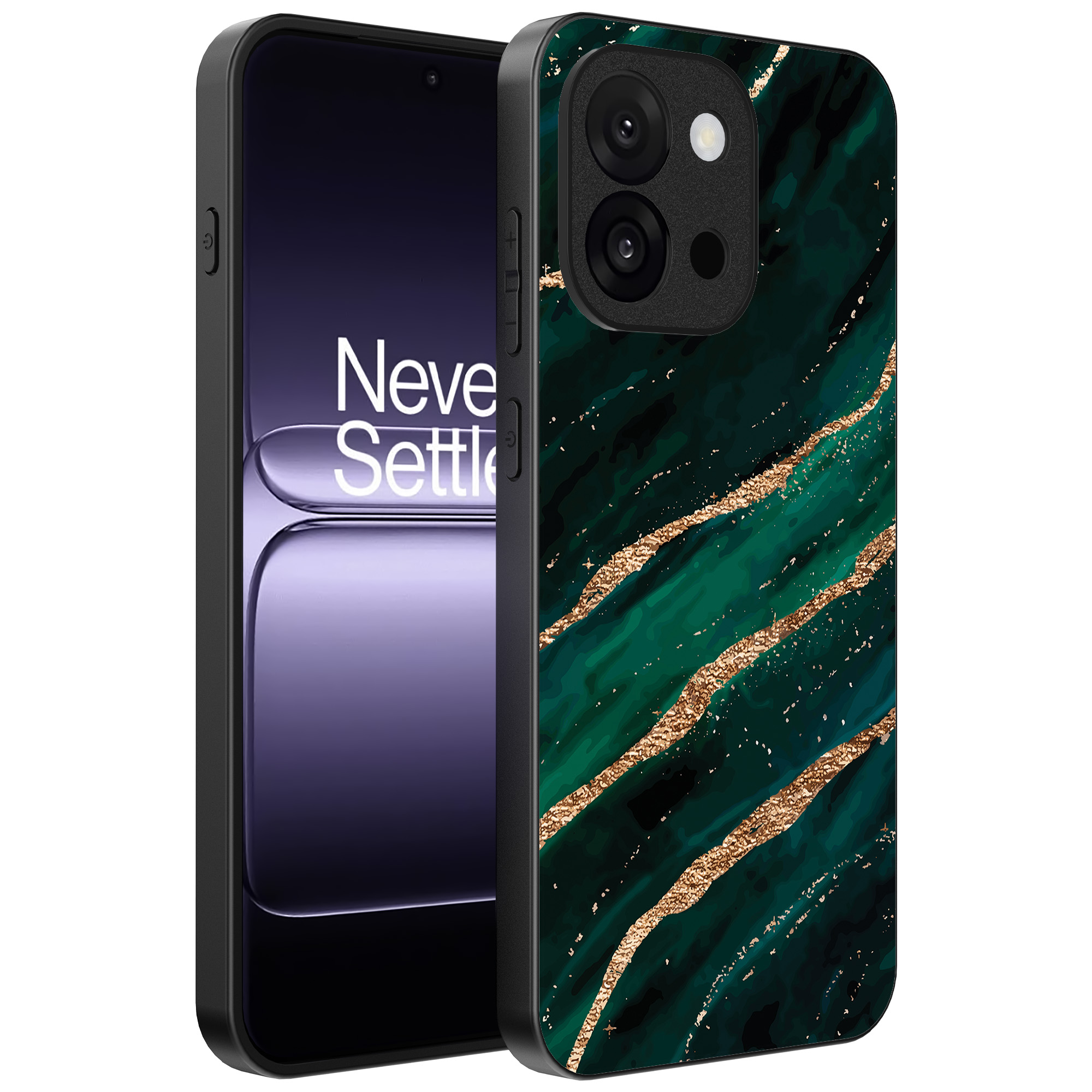 OnePlus 13T telefoonhoesje met groen goud marmer opdruk (1)