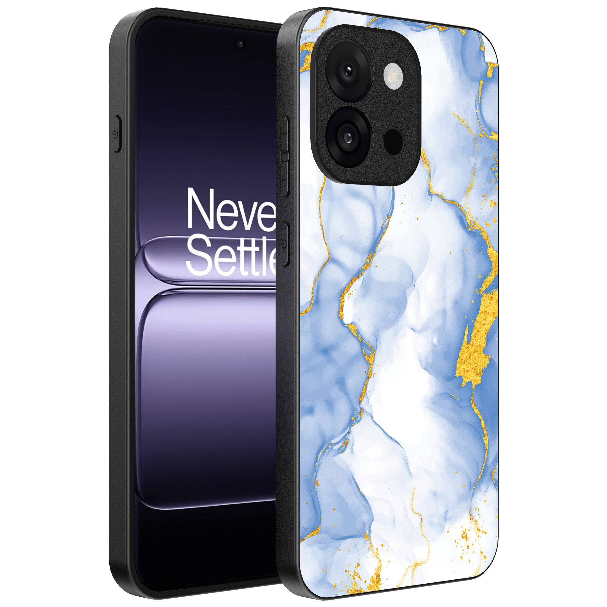 OnePlus 13T telefoonhoesje met lichtblauw goud marmer opdruk (1)