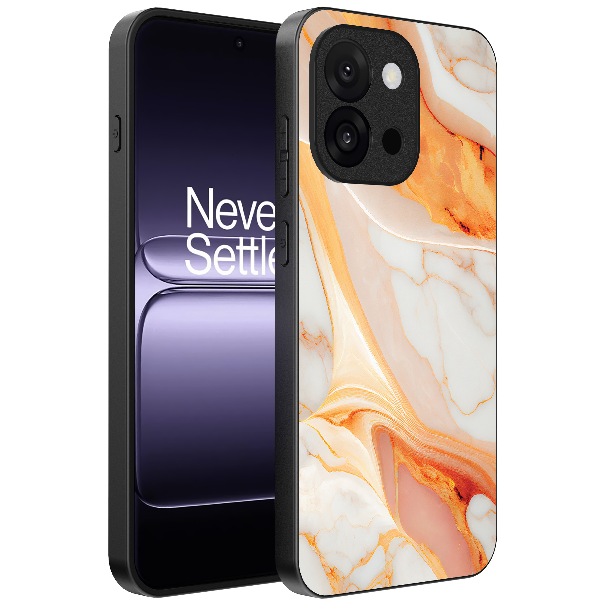 OnePlus 13T telefoonhoesje met oranje marmer opdruk (1)