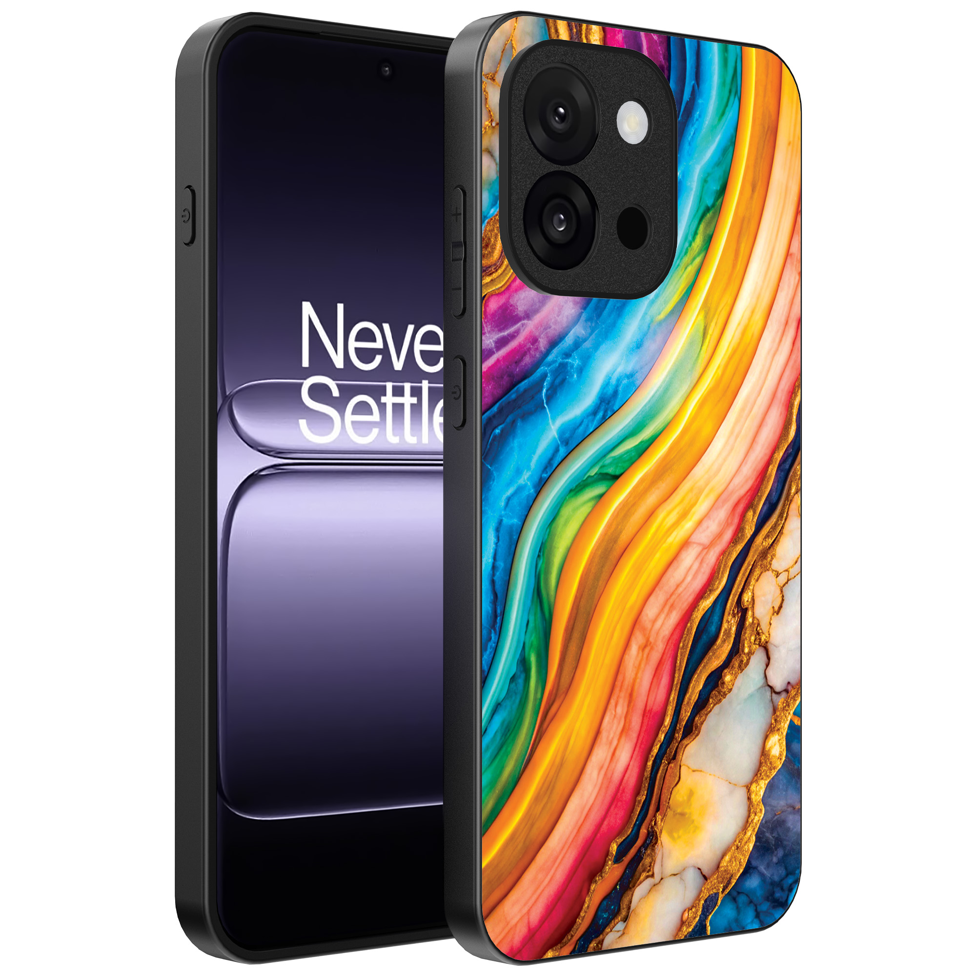 OnePlus 13T telefoonhoesje met regenboog goud marmer opdruk (1)