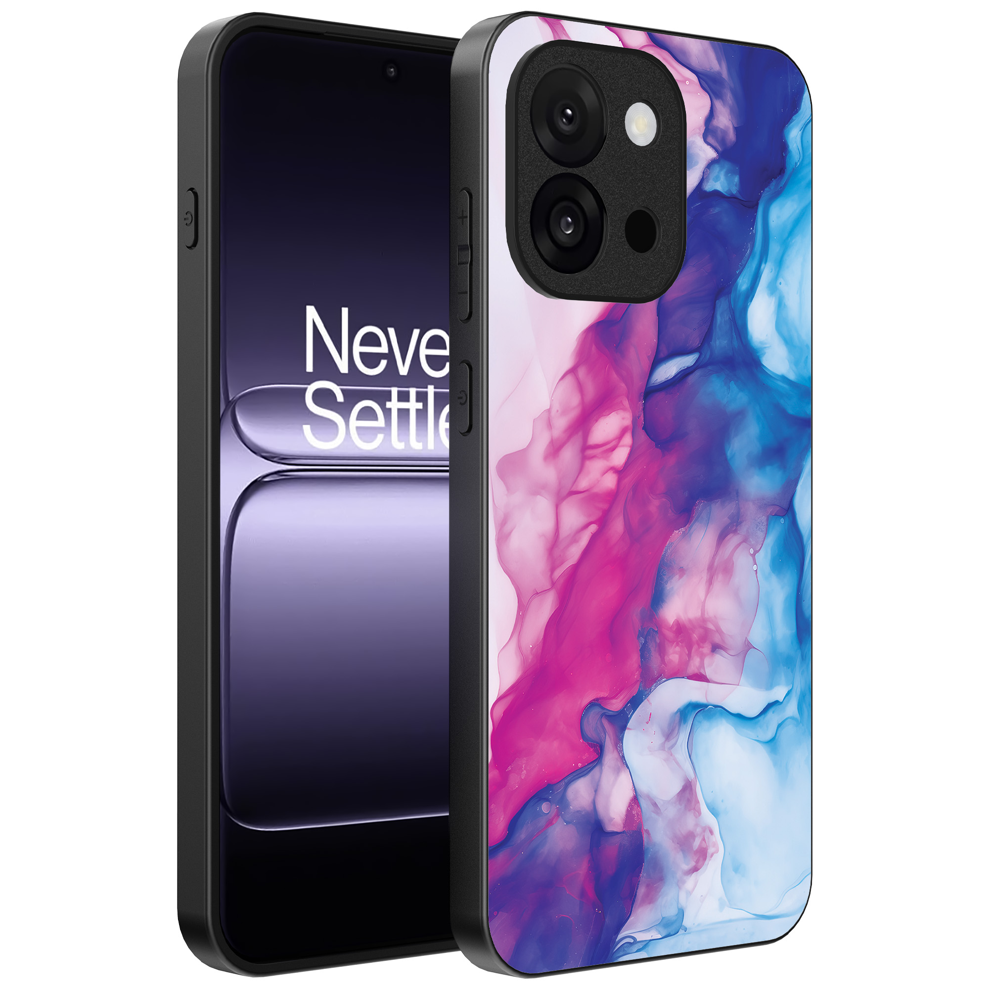 OnePlus 13T telefoonhoesje met roze blauw marmer opdruk (1)
