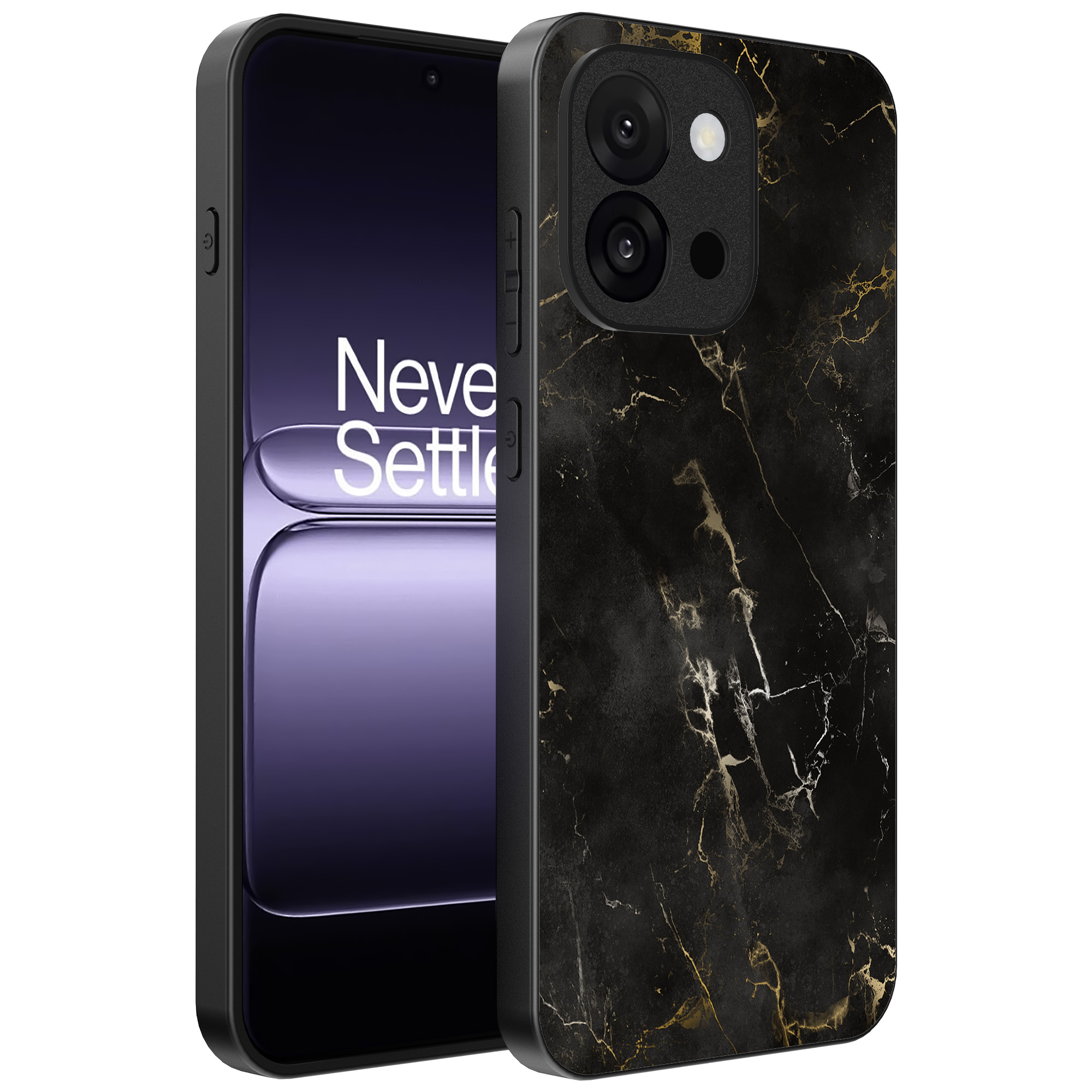 OnePlus 13T telefoonhoesje met zwart marmer opdruk (1)