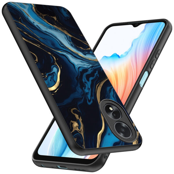 Oppo A18 telefoonhoesje met blauw goud marmer opdruk (2)