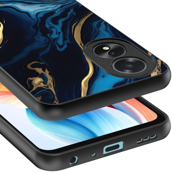 Oppo A18 telefoonhoesje met blauw goud marmer opdruk (4)