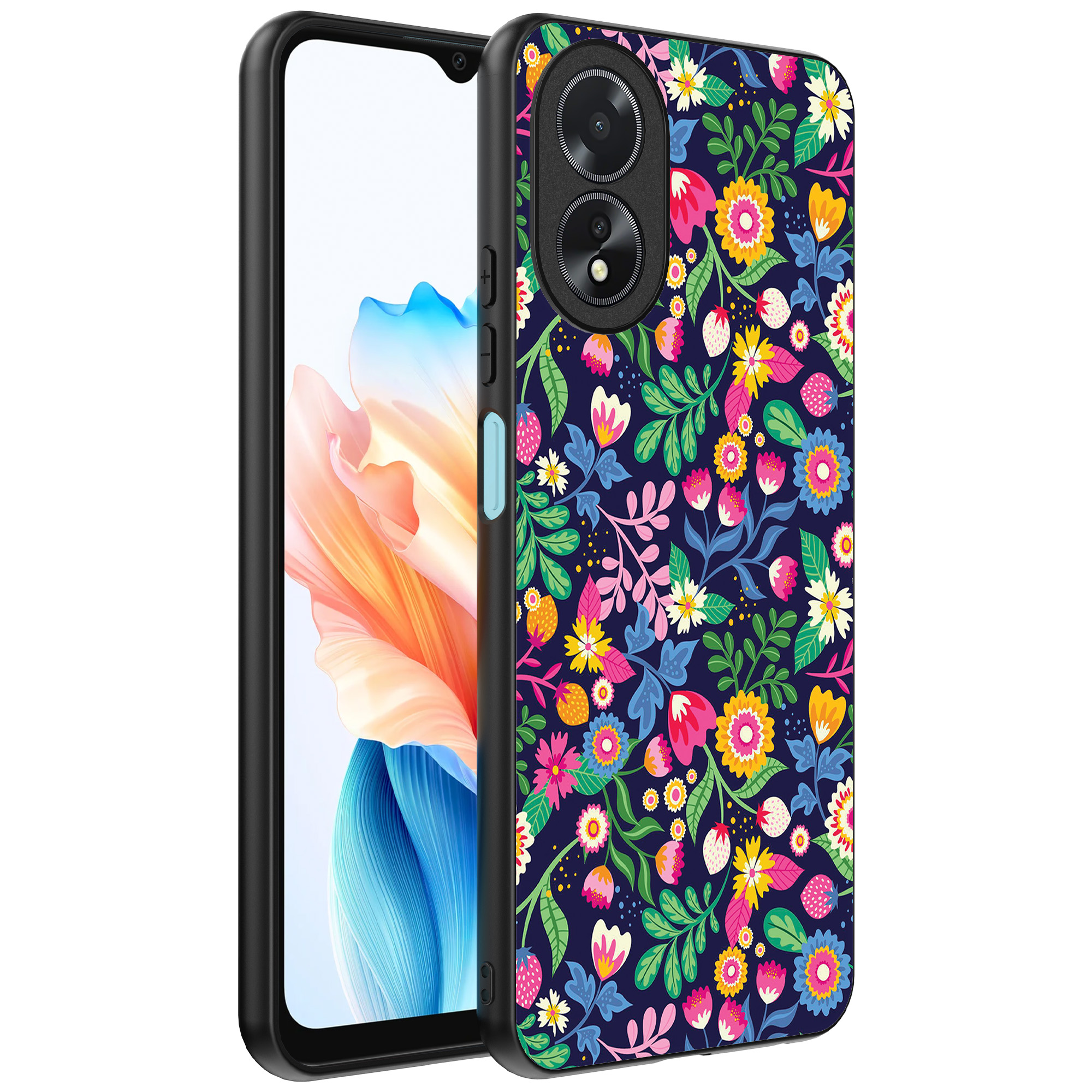 Oppo A18 telefoonhoesje met bloemen opdruk (1)