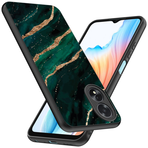 Oppo A18 telefoonhoesje met groen goud marmer opdruk (2)