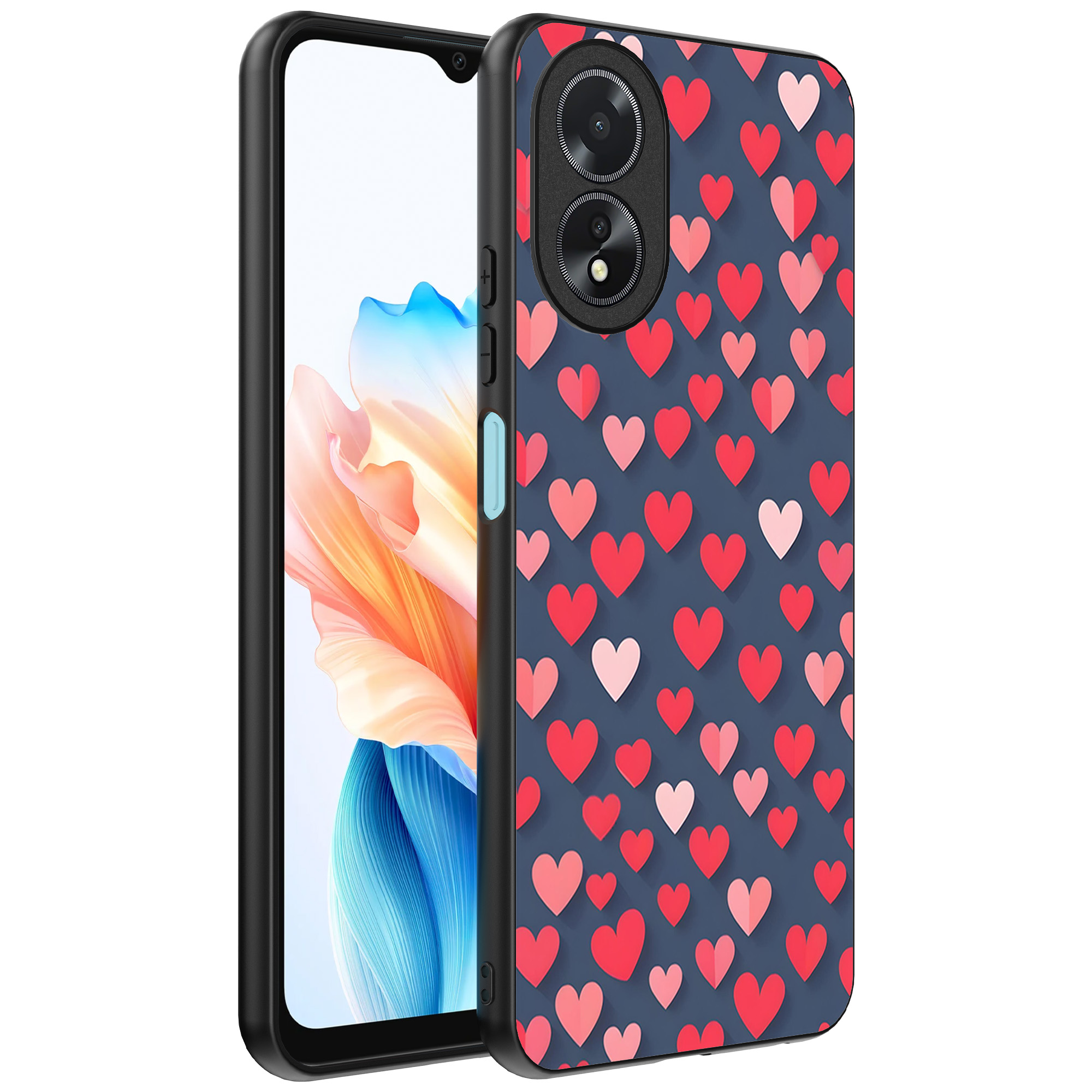 Oppo A18 telefoonhoesje met hartjes opdruk klein (1)