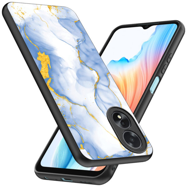 Oppo A18 telefoonhoesje met lichtblauw goud marmer opdruk (2)