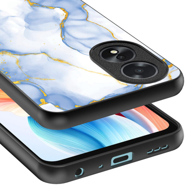 Oppo A18 telefoonhoesje met lichtblauw goud marmer opdruk (4)