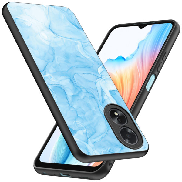 Oppo A18 telefoonhoesje met lichtblauw marmer opdruk (2)