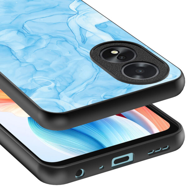 Oppo A18 telefoonhoesje met lichtblauw marmer opdruk (4)