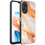 Oppo A18 telefoonhoesje met oranje marmer opdruk (1)