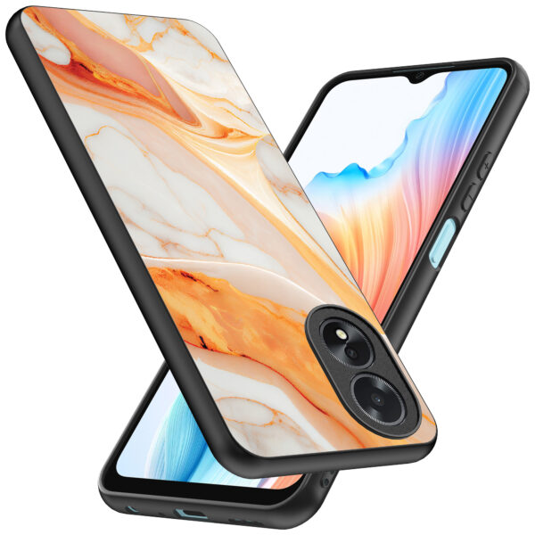 Oppo A18 telefoonhoesje met oranje marmer opdruk (2)
