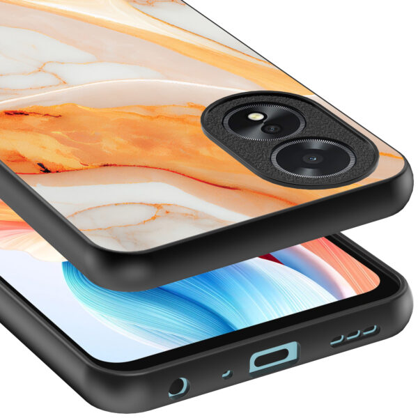 Oppo A18 telefoonhoesje met oranje marmer opdruk (4)