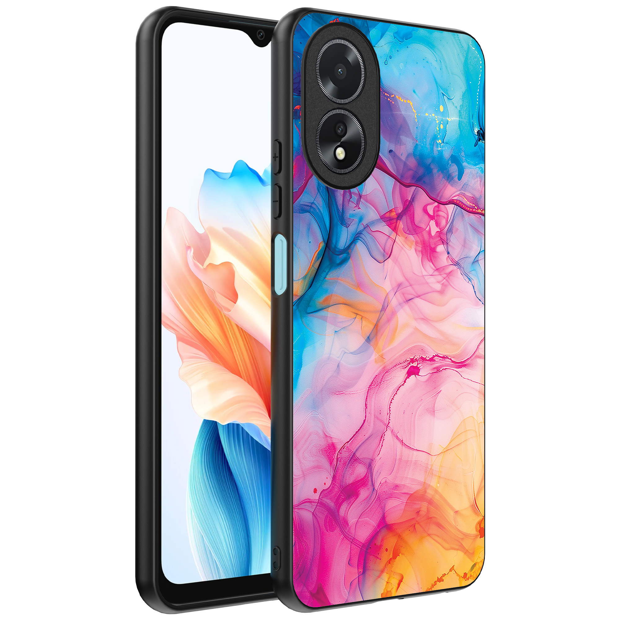 Oppo A18 telefoonhoesje met regenboog acryl marmer opdruk (1)