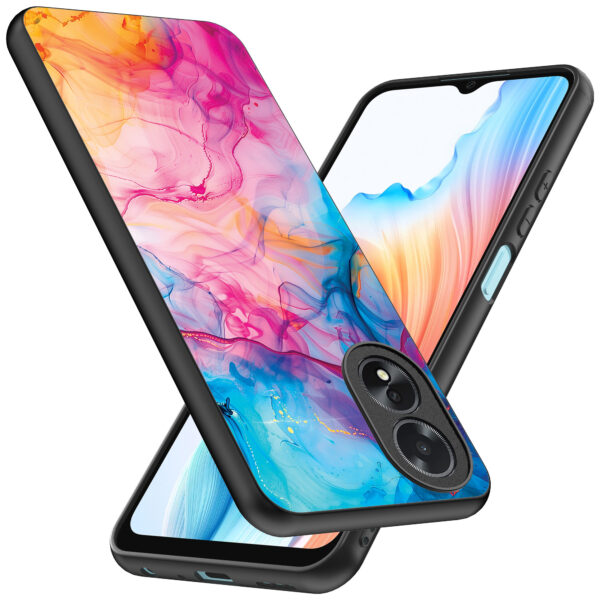 Oppo A18 telefoonhoesje met regenboog acryl marmer opdruk (2)